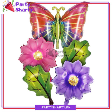 Butterfly with Flowers and Leaves Foil Balloon for Birthday, Bridal Shower & Baby Shower Party Event Decoration